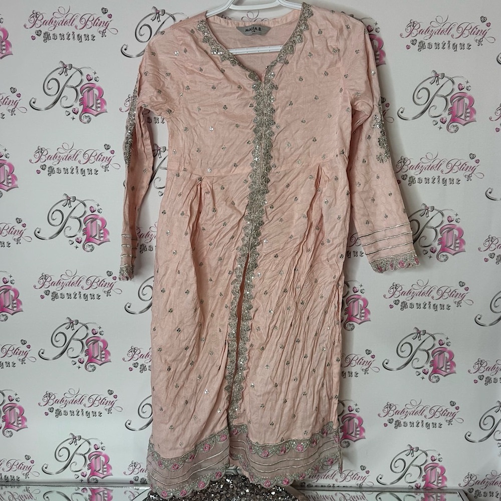 Maria.b. Dress Elegant Pink Embellished Long Dress boho Bollywood long sleeve